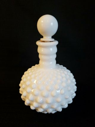 Vintage Fenton Hobnail Milk Glass Perfume Bottle With Stopper