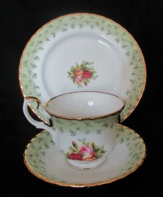 1962 Royal Albert Old Country Roses Accent Green Footed Cup & Saucer W/ 8 " Plate