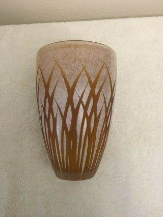 Vintage : Etched floral orange studio art glass vase 3