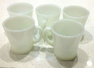 Euc Vintage Fire King Coffee Cup White Milk Glass Ah " D " Handle Set Of 5x