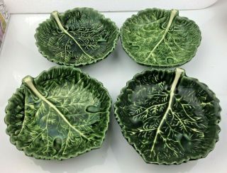 Vintage Green Leaf Shaped Salad Bowls Italian Pottery Majolica Vintage