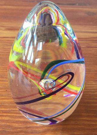 Ges 97 Glass Eye Studio Signed Paperweight Egg Shaped Controlled Bubbles/ribbons