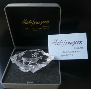 Mats Jonasson Reindeer Paperweight Miniature Lead Crystal Boxed Christmas Gift