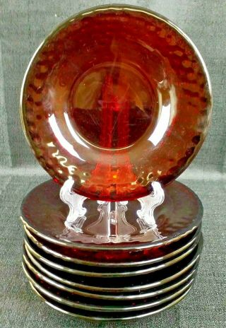 Ruby Red Textured Hobnail Glass Dessert Plates Set Of 8 Vintage 6 1/4 "