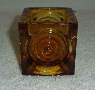 Vintage Mcm 60s Atomic Mod Viking Glass Amber Bullseye Candle Holder 2.  5