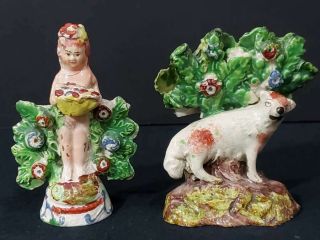 (2) Miniature 19th Century Antique Staffordshire Figurines,  3 " Tall