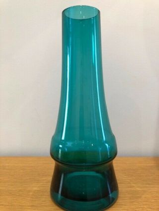 Riihimaki Riihimaen Lasi Piippu Chimney Vase 1960 Aimo Okkolin 25cm Teal Green