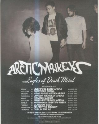 (nmem7) Advert/poster 11x9 " Arctic Monkeys - Eagles Of Death Metal - Tour Dates