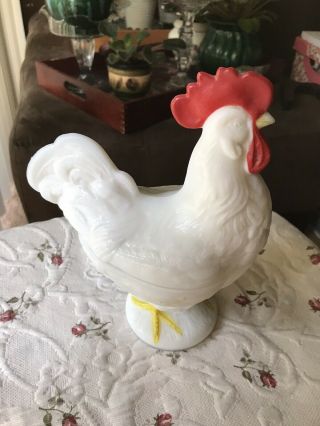 Vintage Westmoreland,  Standing Rooster 8.  75 " Covered Dish,  Paint
