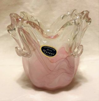 Vintage Pink Swirl Lavorazione Arte Murano Italy Tulip Vase W/foil Label