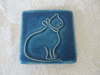 Arts & Crafts Style Pewabic Art Pottery Tile Wall Plaque Stylized Cat Profile
