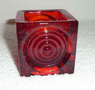 Vintage Mcm 60s Atomic Mod Viking Glass Ruby Red Bullseye Candle Holder 2.  5