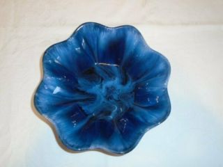 Large 9 - 3/4 " Blue Mountain Pottery Scalloped Serving Bowl Cobalt Blue Vgc