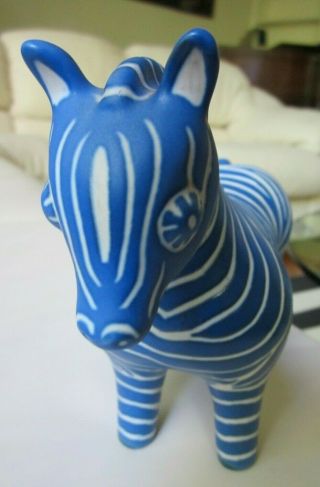 Pablo Zabal Chile Zebra Figurine Signed Blue White Art Pottery Hand Painted