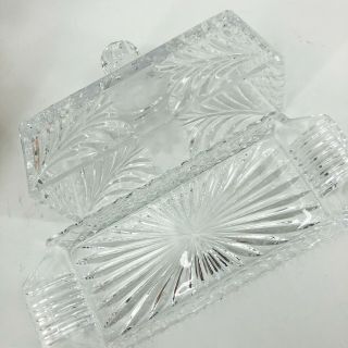 Vintage Crystal Cut Glass Covered Butter Dish Etched DAISY FLOWER ELEGANT Exc 5