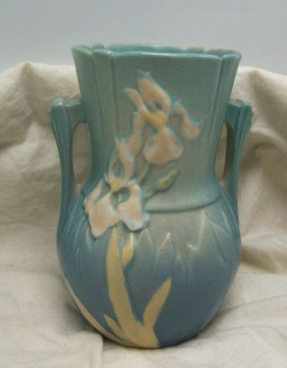 1939 Roseville Blue Iris Pottery Vase 6 1/4 Inches Pattern 917 - 6