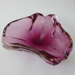 Vintage 60s/70s Murano/czech Sommerso Pink Lobed Bowl/dish/ashtray.  Cased Glass