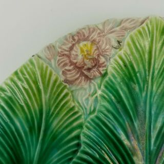Antique Majolica Banana Palm Leaf Plate with Pink Flowers Villeroy & Boch 4