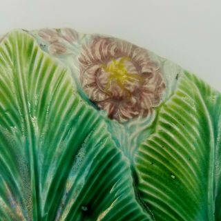 Antique Majolica Banana Palm Leaf Plate with Pink Flowers Villeroy & Boch 5