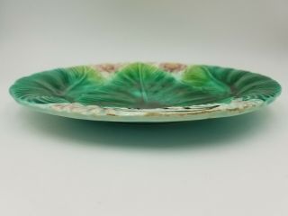 Antique Majolica Banana Palm Leaf Plate with Pink Flowers Villeroy & Boch 6
