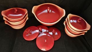 14 Pc.  Vtg Hull Oven - Proof Covered Serving Dish Bowls Set W/ Lids Usa Made Rose
