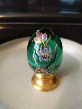 Fenton Limited Edition Hand Painted Art Green Glass Egg With Box.