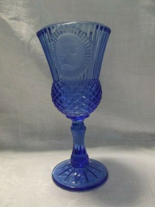 Vintage Avon Fostoria Blue Glass Goblet.  With George Washington Cameo.