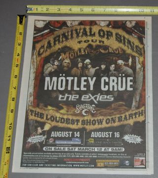 Motley Crue Carnival Of Sins Tour 2005 Pnc Nj,  Jones Ny Concert Ad Mini Poster