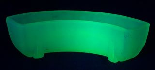 Art Deco Frosted Green Uranium Vaseline Depression Glass Curved Trough Vase