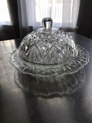 Antique Butter Dish Glass Crystal Dome Lid And Bottom