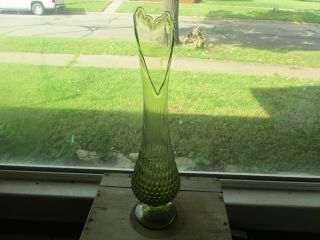 Olive Green Fenton 20 " Footed Stretch/swung Vase - 1970 