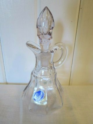 Imperial Glass Clear Vinegar Oil Cruet W Ornate Stopper Label Vintage