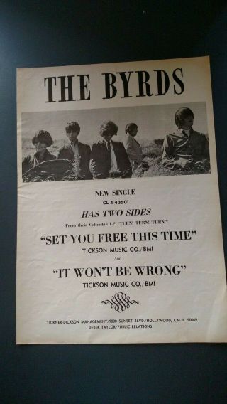 The Byrds.  Has Two Sides 1966 Promo Poster Ad