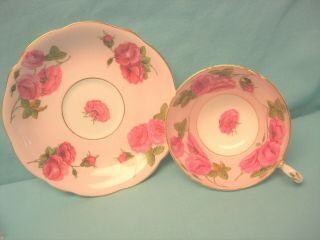Foley China Deep Pink Roses On Pastel Pink Cup And Saucer