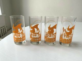 Rare Set (4) Martha Stewart By Mail Halloween Witch Cat Glass Tumblers Nos