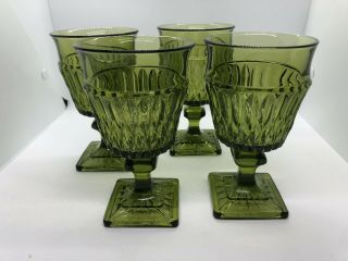 Vintage Indiana Glass Mount Vernon Goblet Set Of 4 Olive Stemware