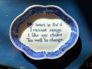 Mottahedeh Blue & White Trinket Dish My Heart Is Fixed Loyalty