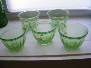 4 Vtg Green Federal Glass Colonial Fluted “rope” Pattern Cups 1928 - 33