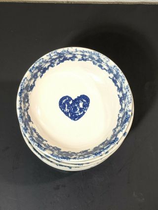 Folk Craft Blue Heart Set Of 5 Cereal Bowls Tienshan Sponge Stoneware Soup
