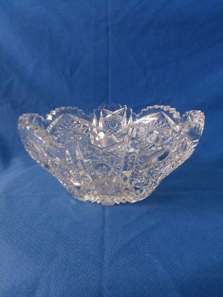 Antique Bowl Heavy Thick Cut Crystal Sawtooth Edge Reflects Colors In Light