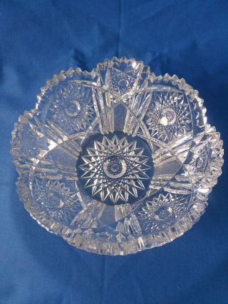 Antique Bowl Heavy Thick Cut Crystal Sawtooth Edge Reflects Colors In Light 3