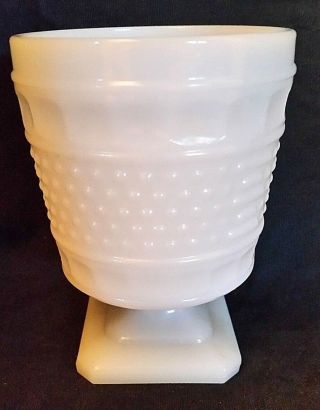 Pedestal Hobnail Vase Napco Bowl Planter 1180 Vintage Opaque White Usa Glass