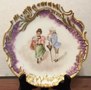 Antique Limoges Scalloped Hand Painted Artist Signed Plate Gilt & Purple Luster 2