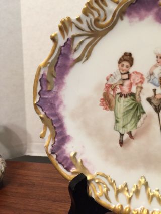 Antique Limoges Scalloped Hand Painted Artist Signed Plate Gilt & Purple Luster 3
