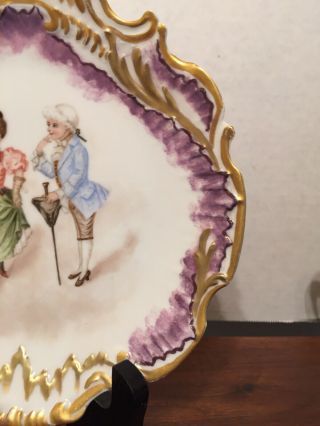 Antique Limoges Scalloped Hand Painted Artist Signed Plate Gilt & Purple Luster 5