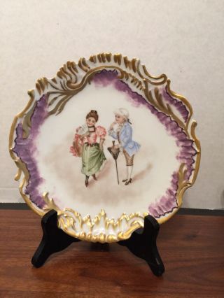 Antique Limoges Scalloped Hand Painted Artist Signed Plate Gilt & Purple Luster 6