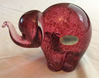 Vintage Wedgwood Elephant Trunk Up - Cranberry / Pink Glass Ornament