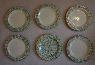 Six Roseville Spongewear Green Dinner Plates Workshops Of Gerald E.  Henn
