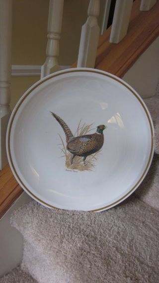 Centura Corning Platter Game Birds Ring Necked Pheasant Singer 12 " Gold Rim Vntg