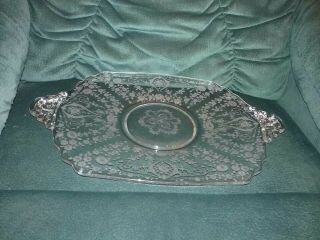 Cambridge Diane Etch Elegant Scroll Handled 15 1/2 Inch Plate Platter Serving